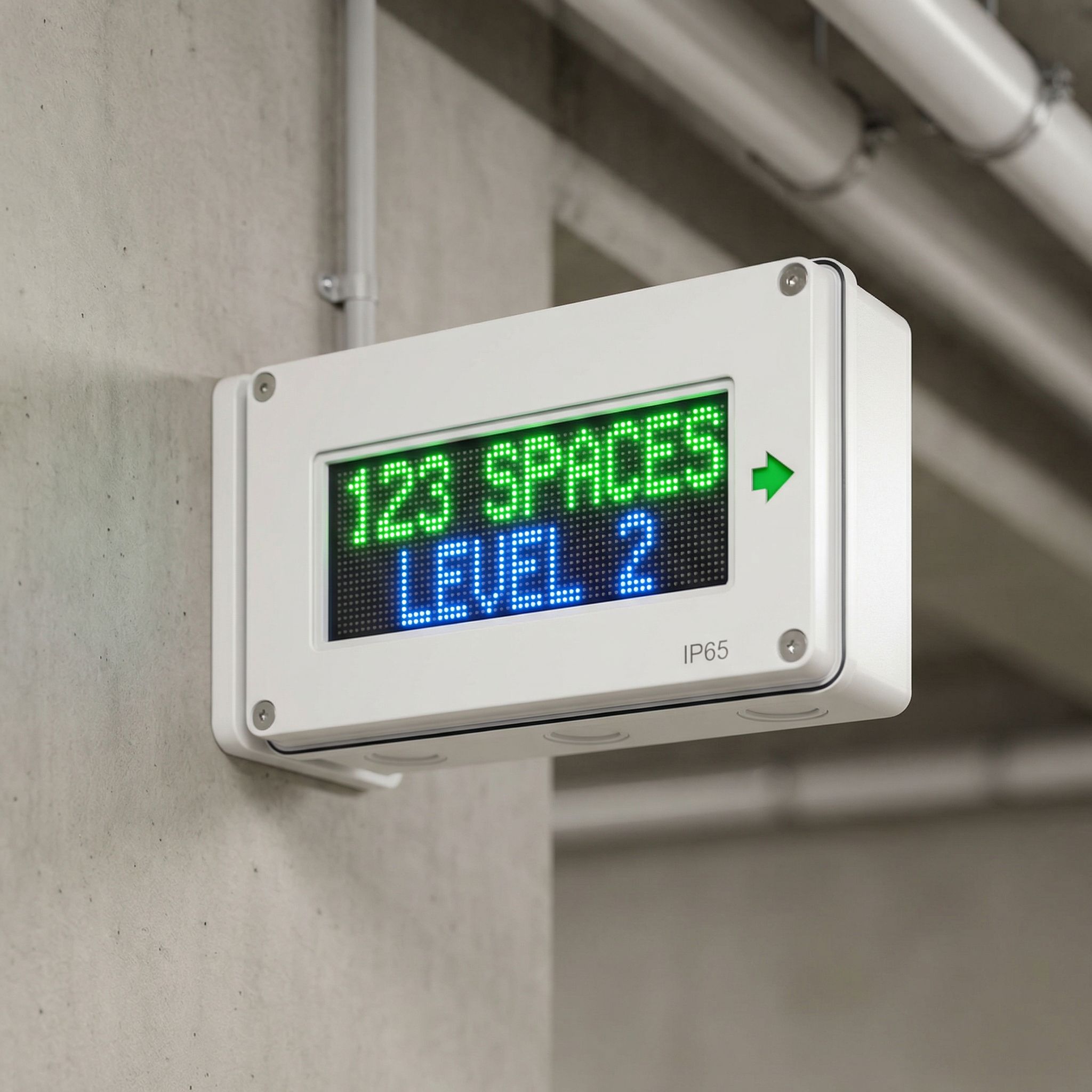 ANPR camera mounted on a post at a vehicle barrier gate entrance, outdoor UK car park setting