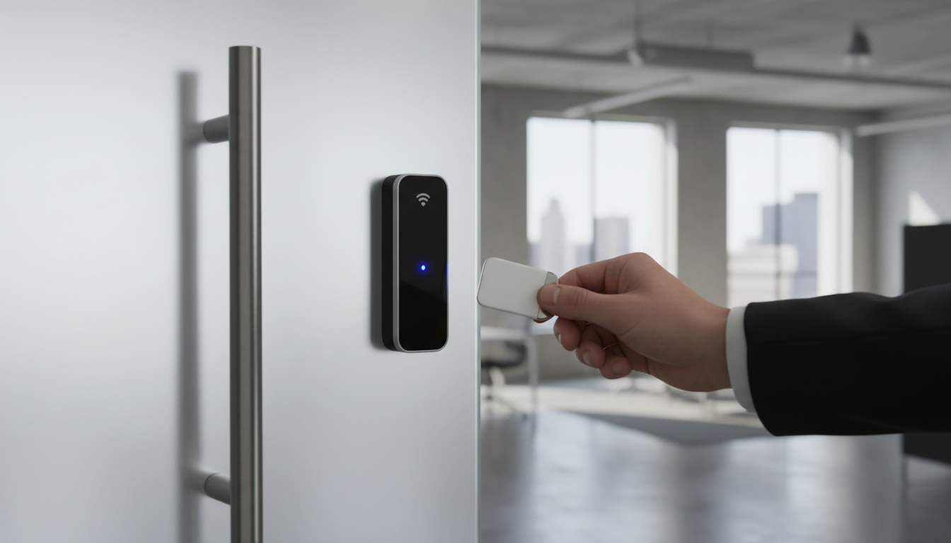 Key fob presented to RFID door reader